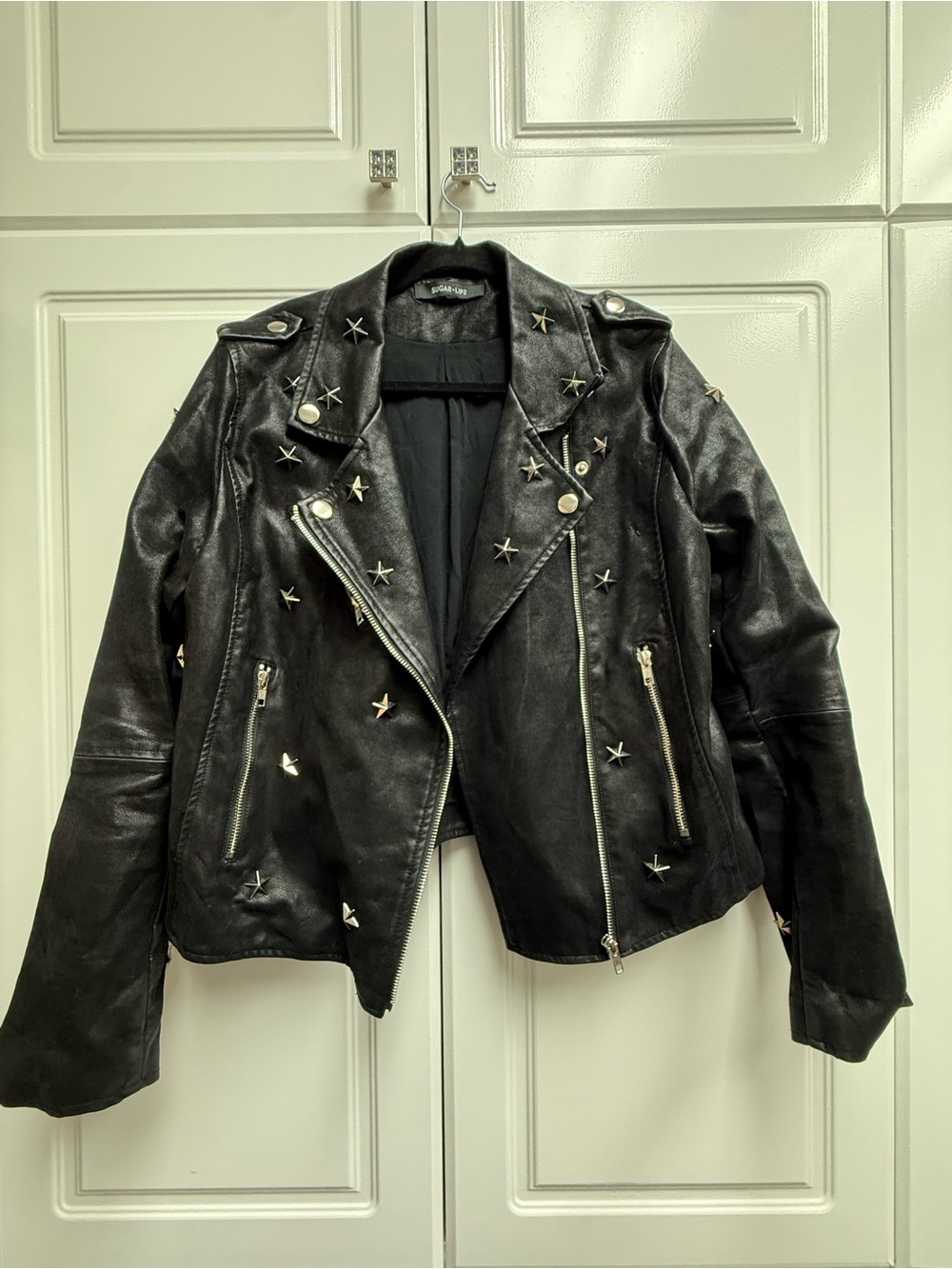 Sugar Lips Studded Black Leather Moto Jacket M